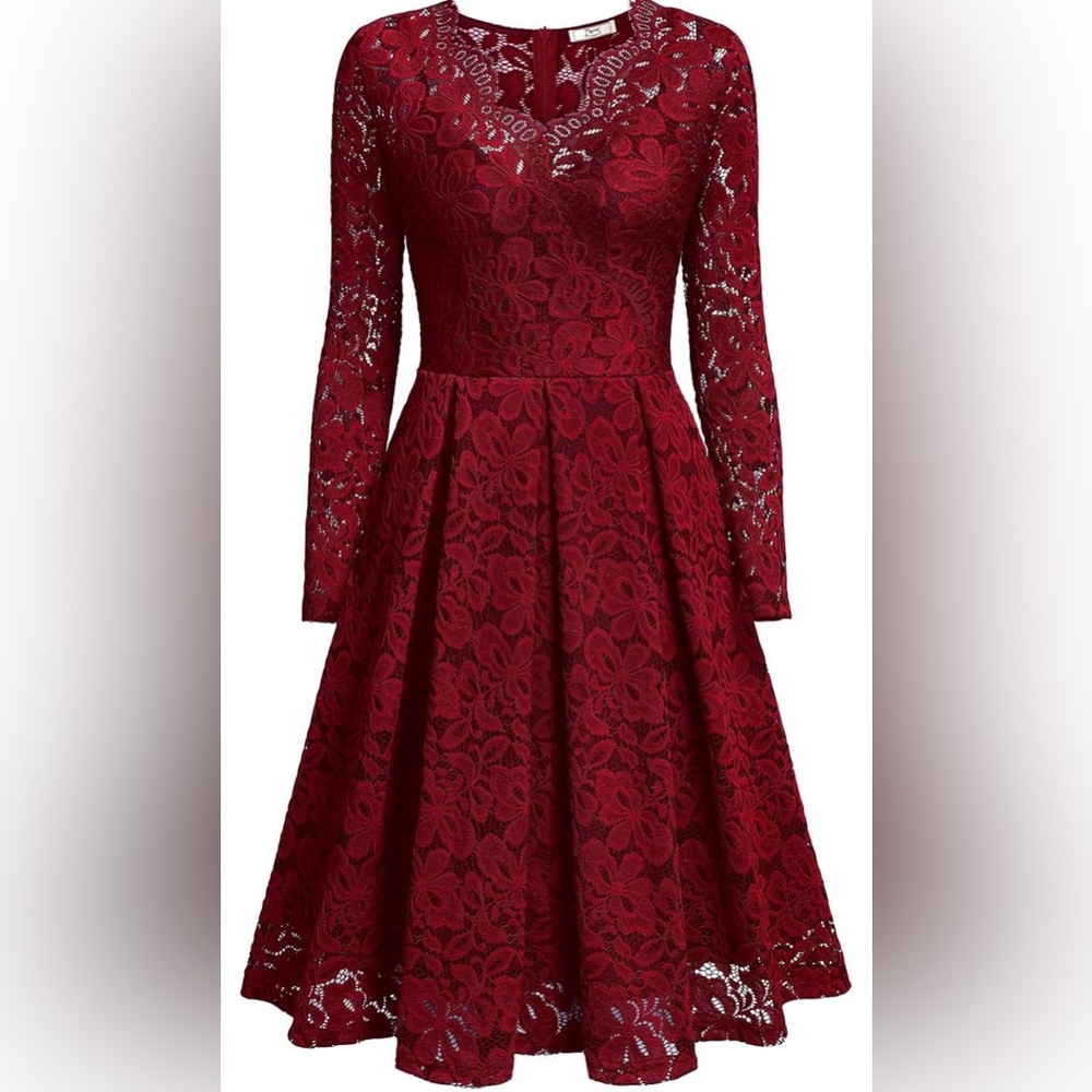 MISSMAY| Women's Vintage Floral Lace Dress Red size M
